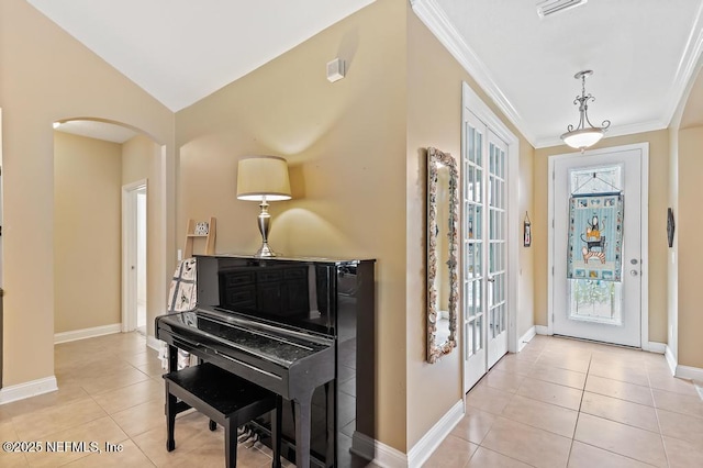420 Chattan Way, Saint Johns, FL 32259 - foyer entrance with ornamental molding, light tile patterned floors, arched walkways, and visible vents