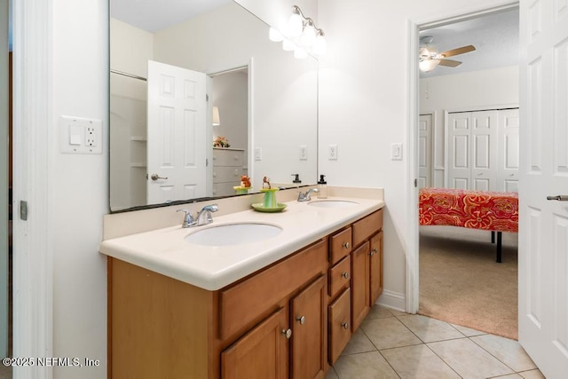 420 Chattan Way, Saint Johns, FL 32259 - bathroom featuring tile patterned floors, double vanity, a sink, and ceiling fan