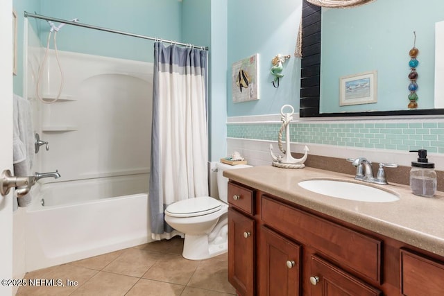 420 Chattan Way, Saint Johns, FL 32259 - bathroom featuring tile walls, toilet, shower / tub combo with curtain, vanity, and tile patterned flooring
