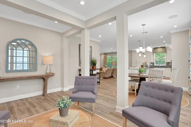 75 Mallow Ct, Saint Johns, FL 32259 - living area with wood tiled floor, ornamental molding, and recessed lighting