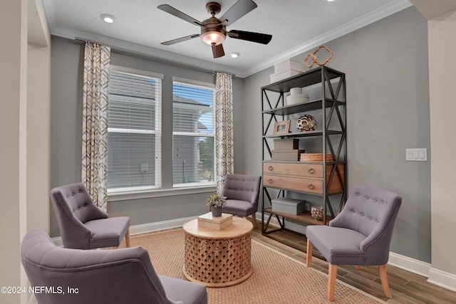 75 Mallow Ct, Saint Johns, FL 32259 - living area with crown molding, wood finished floors, baseboards, ceiling fan, and recessed lighting