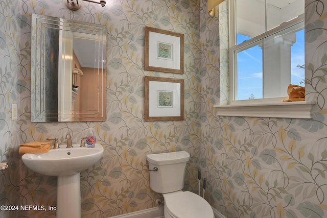 75 Mallow Ct, Saint Johns, FL 32259 - bathroom with baseboards, toilet, and wallpapered walls