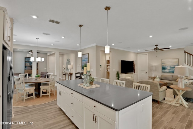 75 Mallow Ct, Saint Johns, FL 32259 - kitchen featuring visible vents, dark countertops, ceiling fan, recessed lighting, and stainless steel fridge