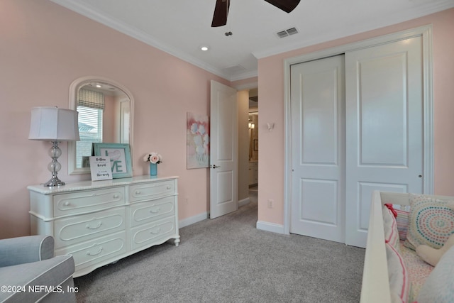 75 Mallow Ct, Saint Johns, FL 32259 - bedroom featuring visible vents, crown molding, light colored carpet, baseboards, and a closet