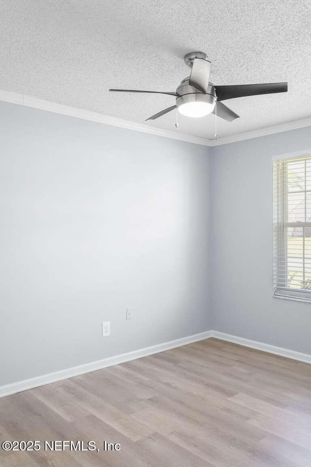 601 Robert Livingston St, Orange Park, FL 32073 - spare room with baseboards, ornamental molding, a ceiling fan, a textured ceiling, and wood finished floors