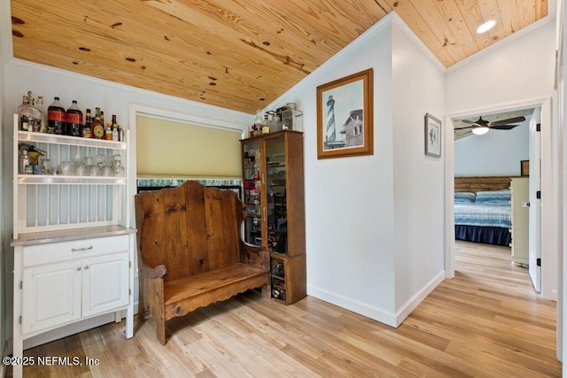 6960 Charles St, Saint Augustine, FL 32080 - hallway with wood ceiling, crown molding, and lofted ceiling