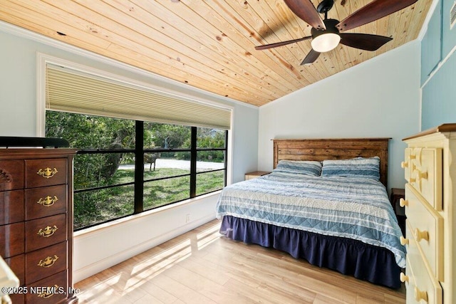 6960 Charles St, Saint Augustine, FL 32080 - bedroom with ornamental molding, ceiling fan, wood ceiling, wood finished floors, and lofted ceiling