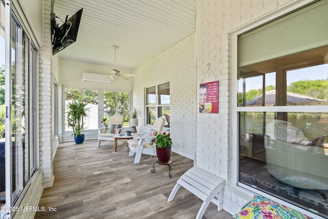 wooden terrace with a wall unit AC