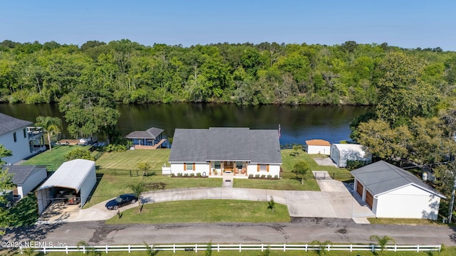 aerial view featuring a water view