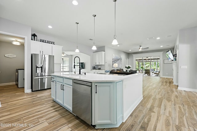105 Weathered Oak Ct, Saint Johns, FL 32259 - kitchen with appliances with stainless steel finishes, ceiling fan, white cabinets, and recessed lighting