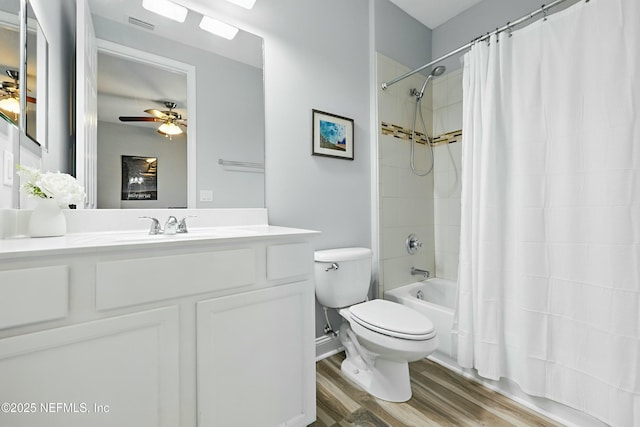 105 Weathered Oak Ct, Saint Johns, FL 32259 - full bathroom featuring wood finished floors, shower / bath combo with shower curtain, vanity, and a ceiling fan