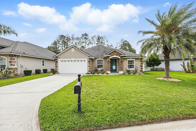 105 Weathered Oak Ct, Saint Johns, FL 32259 - ranch-style home featuring an attached garage, concrete driveway, stucco siding, and a front lawn