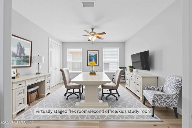105 Weathered Oak Ct, Saint Johns, FL 32259 - dining space with a ceiling fan, an office area, and light wood-type flooring