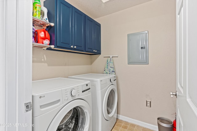 10075 N Gate Pkwy Unit 614, Jacksonville, FL 32246 - laundry area featuring cabinet space, baseboards, washer and dryer, and electric panel