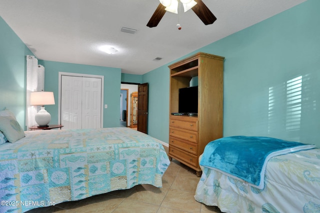 4864 County Road 218, Middleburg, FL 32068 - bedroom featuring a closet, light tile patterned floors, ceiling fan, and visible vents