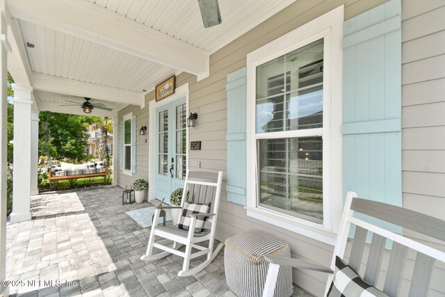 258 Haas Ave, Saint Augustine, FL 32095 - porch featuring ceiling fan and french doors