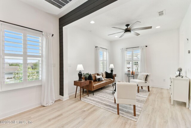 258 Haas Ave, Saint Augustine, FL 32095 - living area featuring light wood-style floors, ceiling fan, baseboards, and recessed lighting