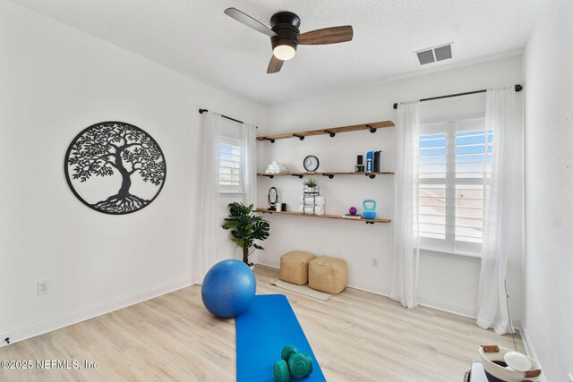 258 Haas Ave, Saint Augustine, FL 32095 - exercise room featuring wood finished floors, ceiling fan, and baseboards
