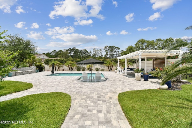 258 Haas Ave, Saint Augustine, FL 32095 - view of swimming pool featuring a pergola, a patio area, and a lawn