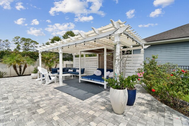 258 Haas Ave, Saint Augustine, FL 32095 - fenced backyard featuring an outdoor living space, a patio, and a pergola