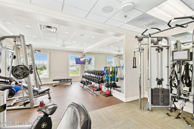 258 Haas Ave, Saint Augustine, FL 32095 - workout area with baseboards, crown molding, a drop ceiling, and recessed lighting