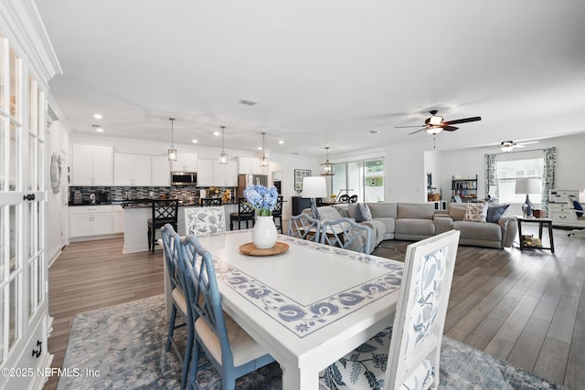 3313 Loofah Pl, Green Cove Springs, FL 32043 - dining space with recessed lighting, ceiling fan, and wood finished floors