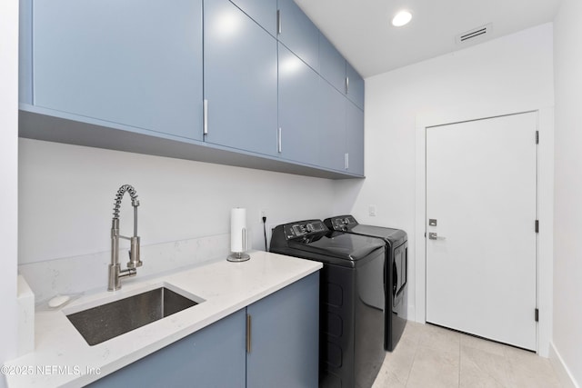 1592 Harbour Club Dr, Ponte Vedra Beach, FL 32082 - laundry area featuring separate washer and dryer, recessed lighting, visible vents, cabinet space, and a sink