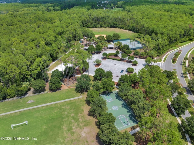 drone / aerial view with a forest view