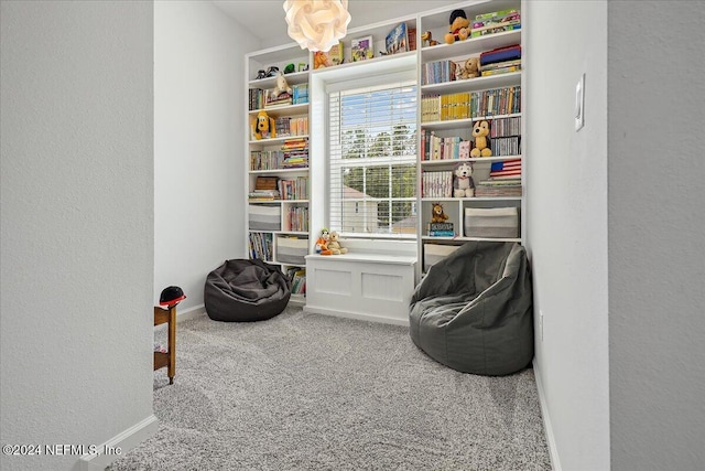 recreation room featuring carpet and baseboards