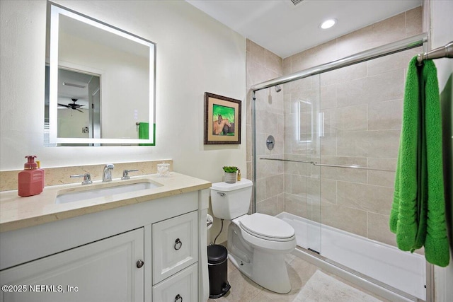 58 Tifton Way N, Ponte Vedra Beach, FL 32082 - bathroom with vanity, a stall shower, ceiling fan, recessed lighting, and tile patterned floors