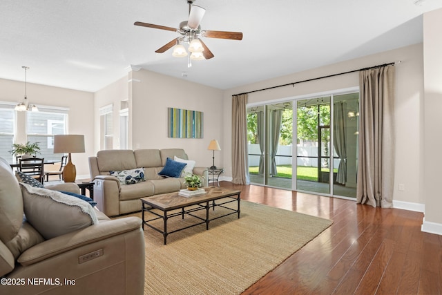243 Olivette St, Saint Johns, FL 32259 - living area featuring a wealth of natural light, a ceiling fan, wood finished floors, and baseboards