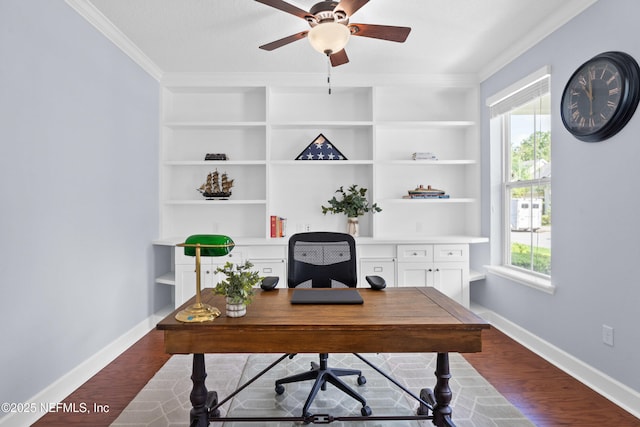 243 Olivette St, Saint Johns, FL 32259 - office space featuring ceiling fan, baseboards, ornamental molding, and wood finished floors