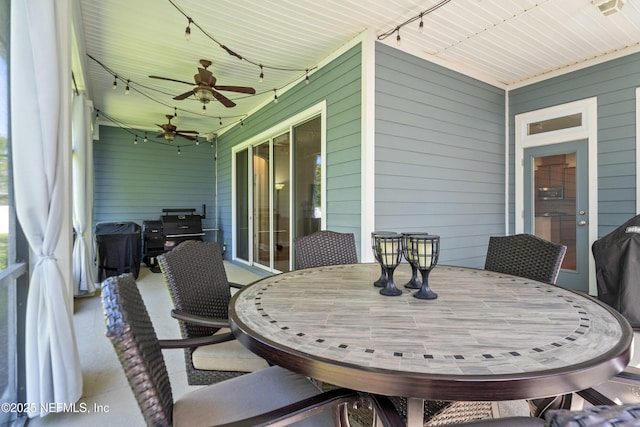 243 Olivette St, Saint Johns, FL 32259 - sunroom featuring track lighting, outdoor dining space, and ceiling fan