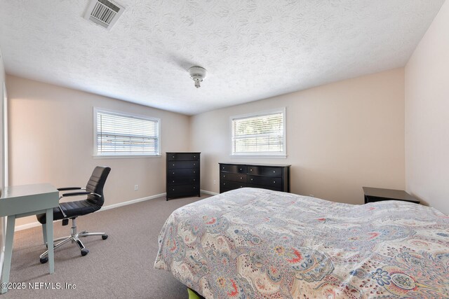 10870 High Ridge Rd, Jacksonville, FL 32225 - carpeted bedroom with visible vents, multiple windows, baseboards, and a textured ceiling