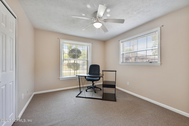 10870 High Ridge Rd, Jacksonville, FL 32225 - carpeted office featuring a textured ceiling, baseboards, and a ceiling fan