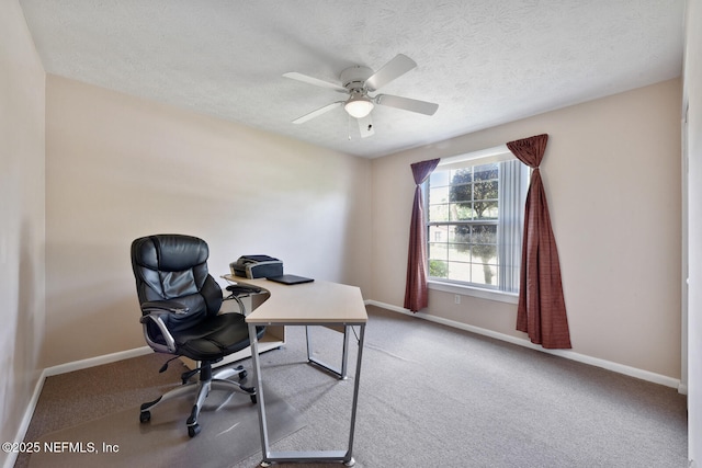 10870 High Ridge Rd, Jacksonville, FL 32225 - home office featuring carpet, baseboards, a ceiling fan, and a textured ceiling