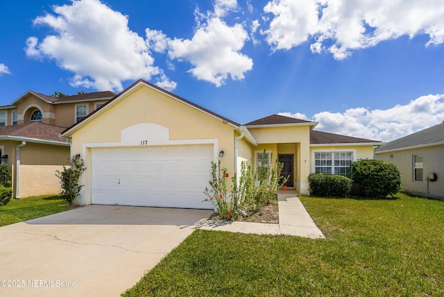 117 Sterling Hill Dr, Jacksonville, FL 32225 - view of front of property featuring a garage, stucco siding, driveway, and a front yard