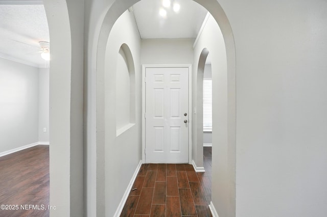 117 Sterling Hill Dr, Jacksonville, FL 32225 - corridor with baseboards and dark wood finished floors
