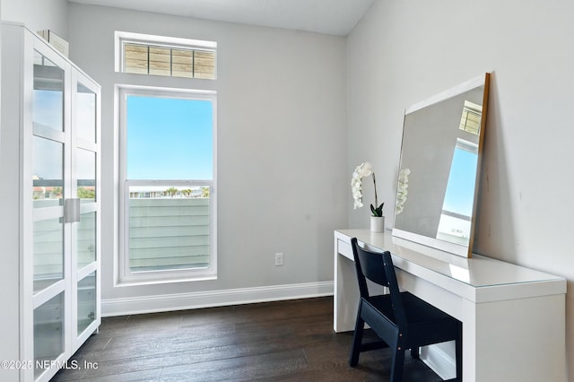 890 Beach Ave, Atlantic Beach, FL 32233 - office area with dark wood finished floors, baseboards, and a healthy amount of sunlight