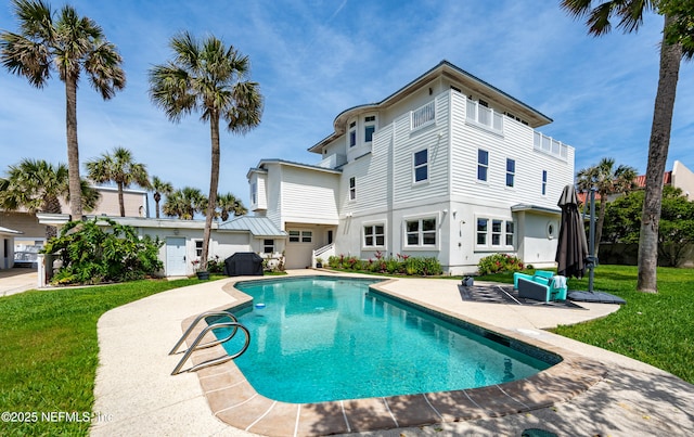 890 Beach Ave, Atlantic Beach, FL 32233 - outdoor pool with grilling area, a patio area, and a lawn