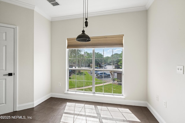 10961 Burnt Mill Rd Unit 622, Jacksonville, FL 32256 - unfurnished dining area with visible vents, baseboards, ornamental molding, and plenty of natural light