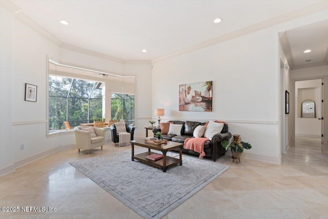 13648 Marsh Harbor Dr N, Jacksonville, FL 32225 - living room with recessed lighting, baseboards, and crown molding