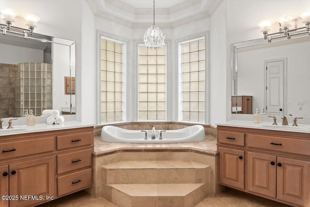 13648 Marsh Harbor Dr N, Jacksonville, FL 32225 - full bath featuring a sink, an inviting chandelier, crown molding, and a garden tub