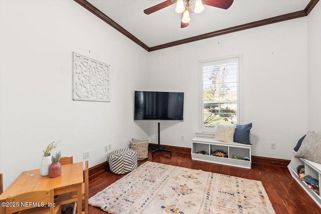 13648 Marsh Harbor Dr N, Jacksonville, FL 32225 - interior space featuring wood finished floors, ornamental molding, and ceiling fan