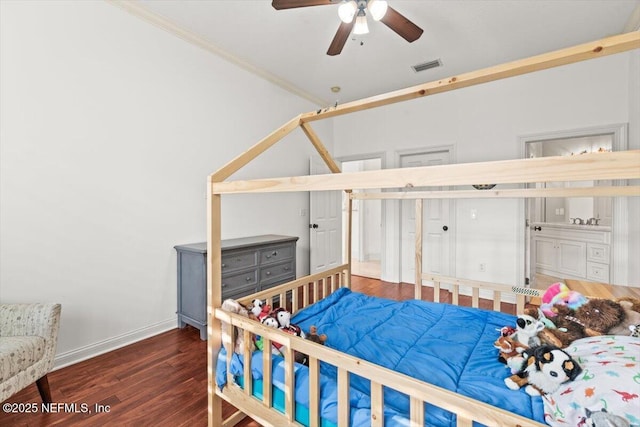 13648 Marsh Harbor Dr N, Jacksonville, FL 32225 - bedroom with baseboards, ornamental molding, ensuite bathroom, visible vents, and wood finished floors