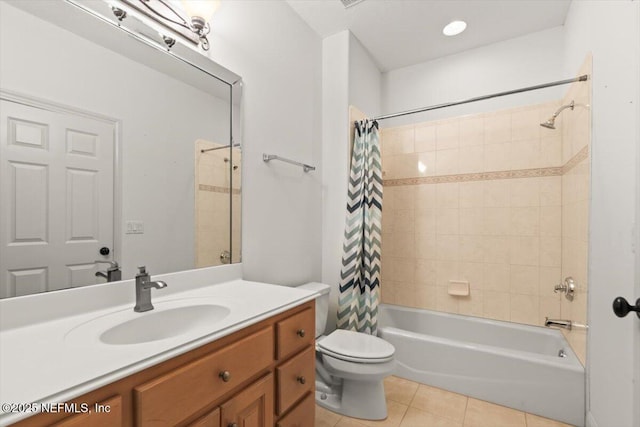 13648 Marsh Harbor Dr N, Jacksonville, FL 32225 - full bathroom with tile patterned flooring, shower / bath combo with shower curtain, vanity, and toilet