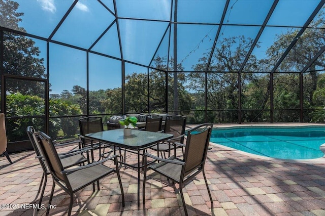 13648 Marsh Harbor Dr N, Jacksonville, FL 32225 - pool featuring glass enclosure and a patio