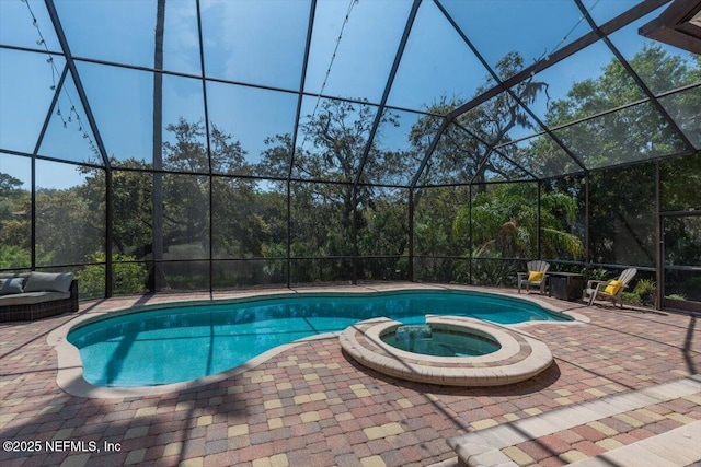 13648 Marsh Harbor Dr N, Jacksonville, FL 32225 - view of swimming pool featuring a patio area, glass enclosure, and a pool with connected hot tub