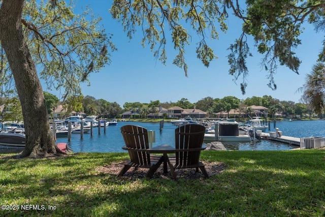 13648 Marsh Harbor Dr N, Jacksonville, FL 32225 - dock area with a water view and a lawn
