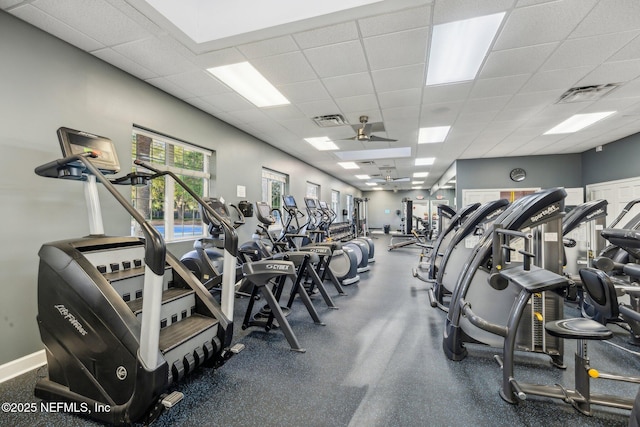 13648 Marsh Harbor Dr N, Jacksonville, FL 32225 - gym with ceiling fan, baseboards, a drop ceiling, and visible vents